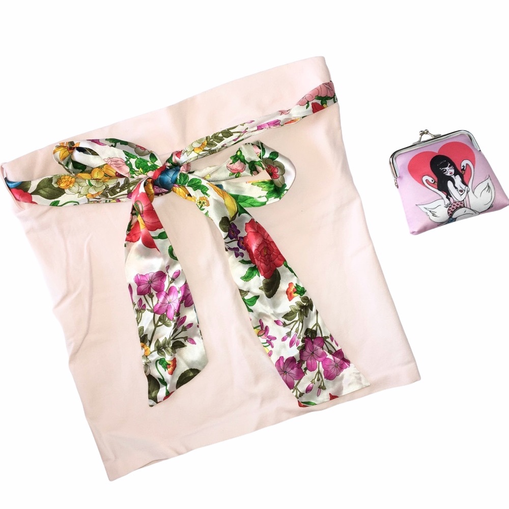 new Bordeaux ๐ Seamless Tube Top ๐ with Floral Satin Ribbon ๐ Baby Pink XXS-L - Picture 2 of 11